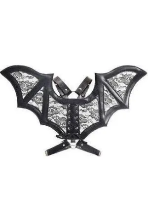 Black/Black Faux Leather & Lace Wing Harness