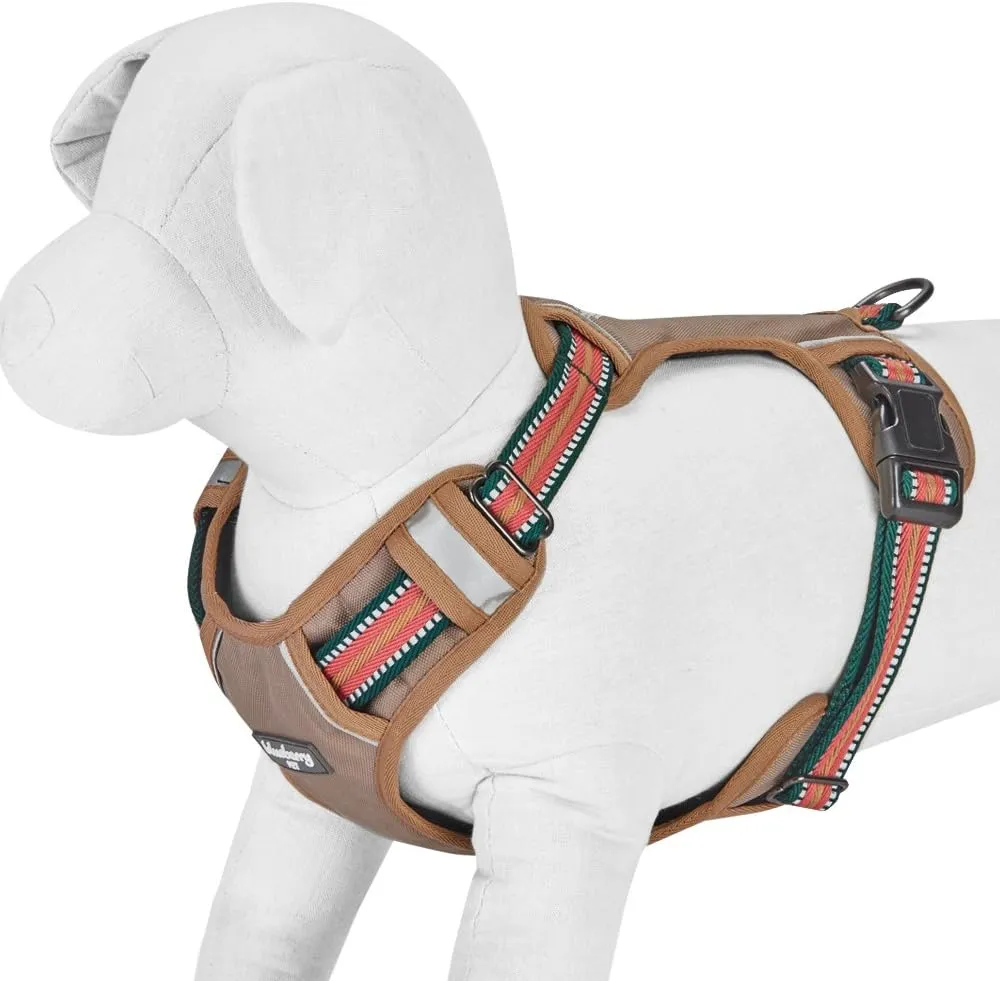 Blueberry Pet Soft & Comfy 3M Reflective Dog Harness Vest | Mesh Padded No Pull Dog Harness w/Back Clips | Multi-Colored Stripe - Dark Green and Pink | Reflective Dog Harness for Large Dogs