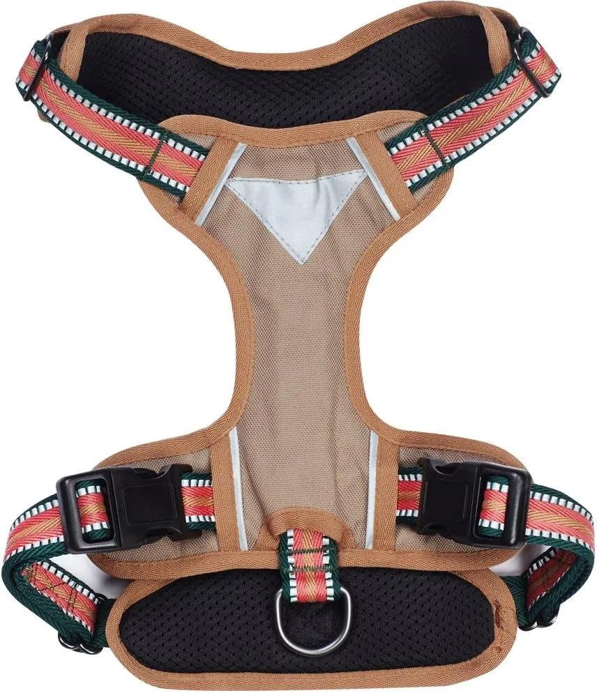 Blueberry Pet Soft & Comfy 3M Reflective Dog Harness Vest | Mesh Padded No Pull Dog Harness w/Back Clips | Multi-Colored Stripe - Dark Green and Pink | Reflective Dog Harness for Large Dogs