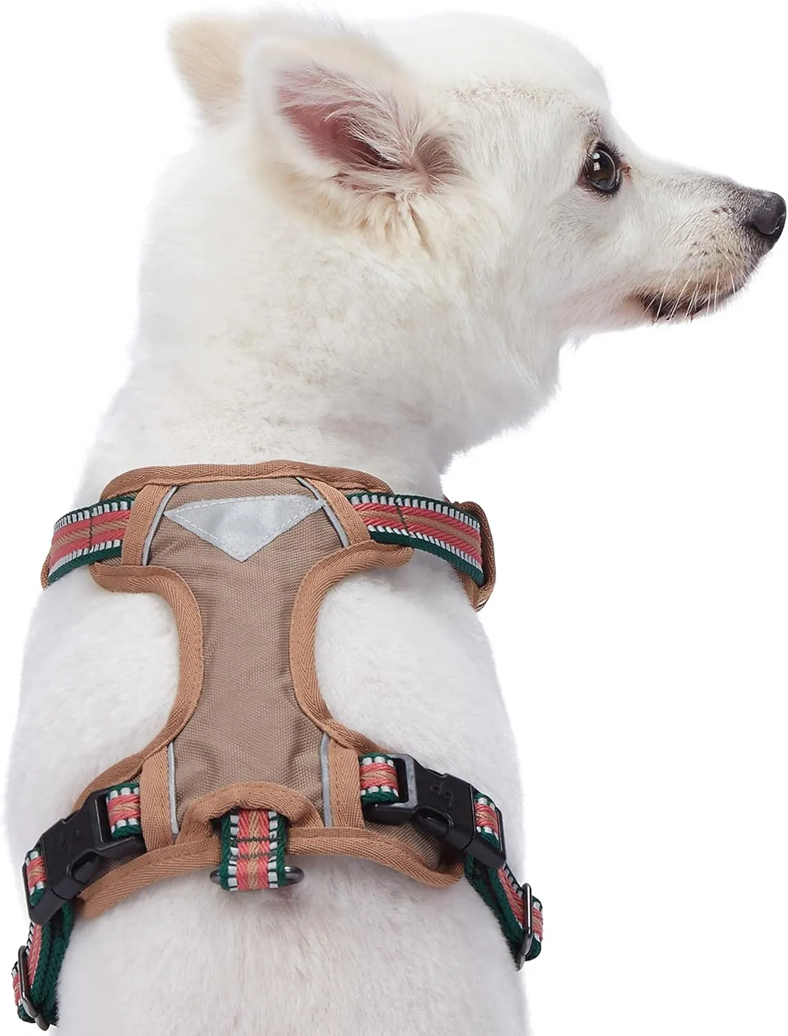 Blueberry Pet Soft & Comfy 3M Reflective Dog Harness Vest | Mesh Padded No Pull Dog Harness w/Back Clips | Multi-Colored Stripe - Dark Green and Pink | Reflective Dog Harness for Large Dogs