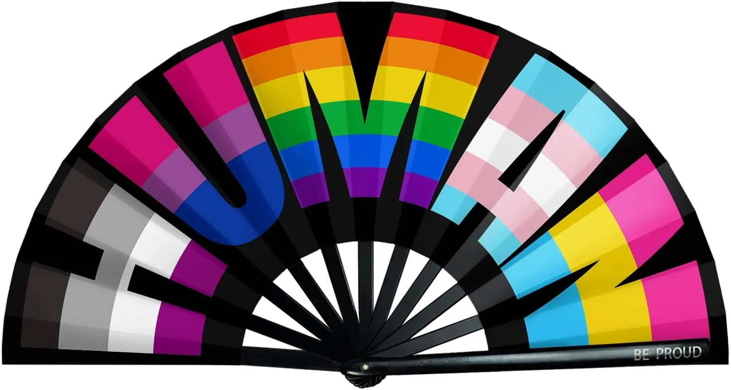 bmuvghi Rainbow Folding Fan Pride Hand Held Fan Gay Pride Stuff Large Clack Hand Fan Foldable Rave Fan for LGBTQIA  Pride Parade Pride Accessories Stuff