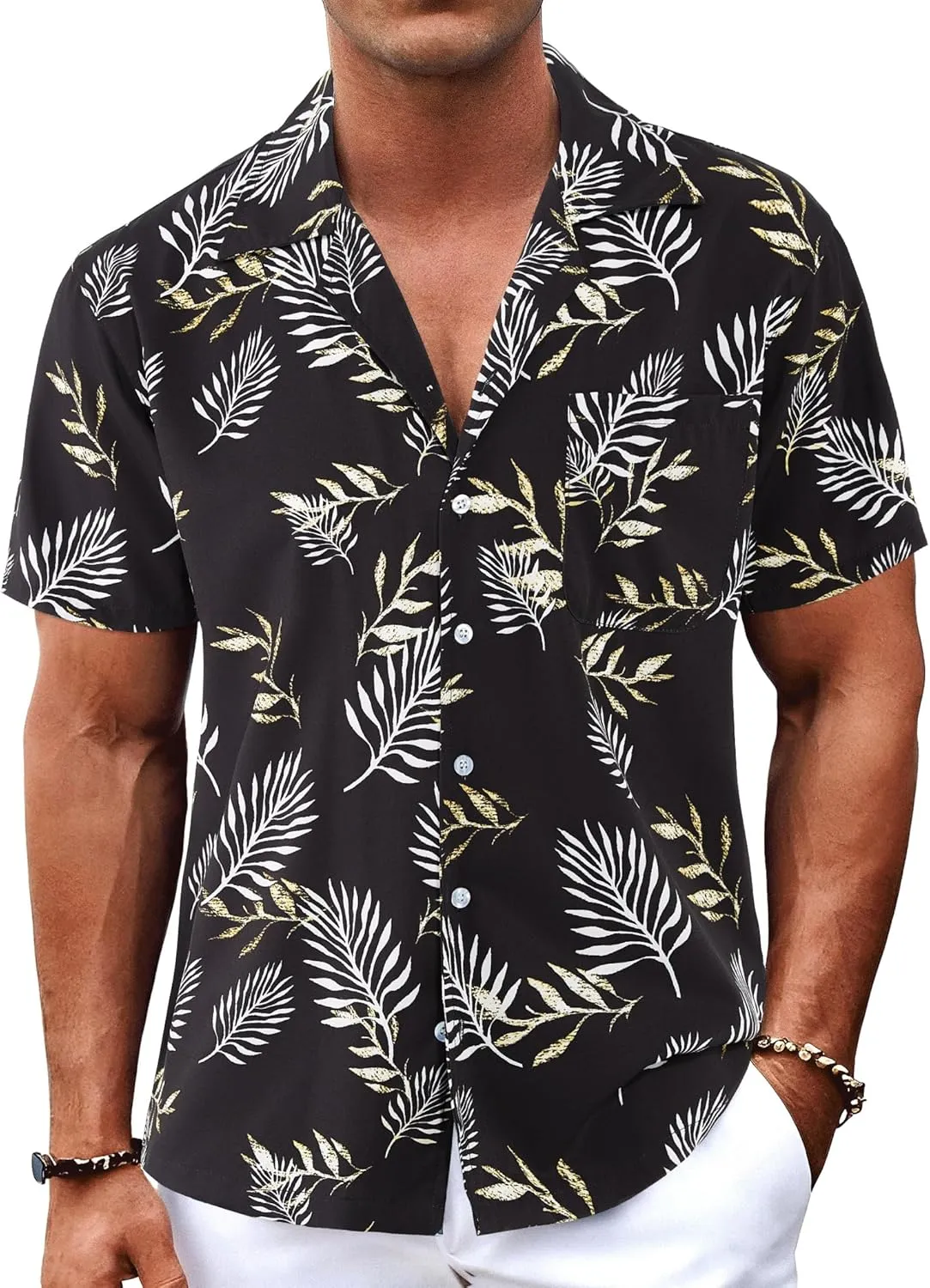 BOJIN Men's Hawaiian Shirts Short Sleeve Button Down Casual Shirts Summer Printed Tropical Floral Aloha Beach Shirts