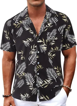 BOJIN Men's Hawaiian Shirts Short Sleeve Button Down Casual Shirts Summer Printed Tropical Floral Aloha Beach Shirts