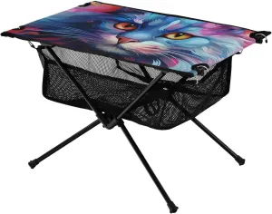 Bolaz Outdoor Folding Portable Picnic Camping Table-Art Cat Colorful,Storage Mesh for Camping Gear Accessories, Hiking, Mountaineering, Outdoor Travel