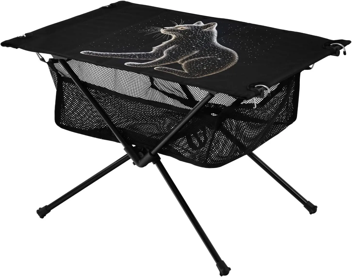 Bolaz Outdoor Folding Portable Picnic Camping Table-Black Cat and Star,Storage Mesh for Camping Gear Accessories, Hiking, Mountaineering, Outdoor Travel