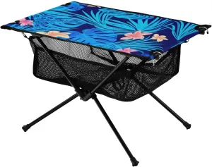 Bolaz Outdoor Folding Portable Picnic Camping Table-Blue Palm Leaf4,Storage Mesh for Camping Gear Accessories, Hiking, Mountaineering, Outdoor Travel