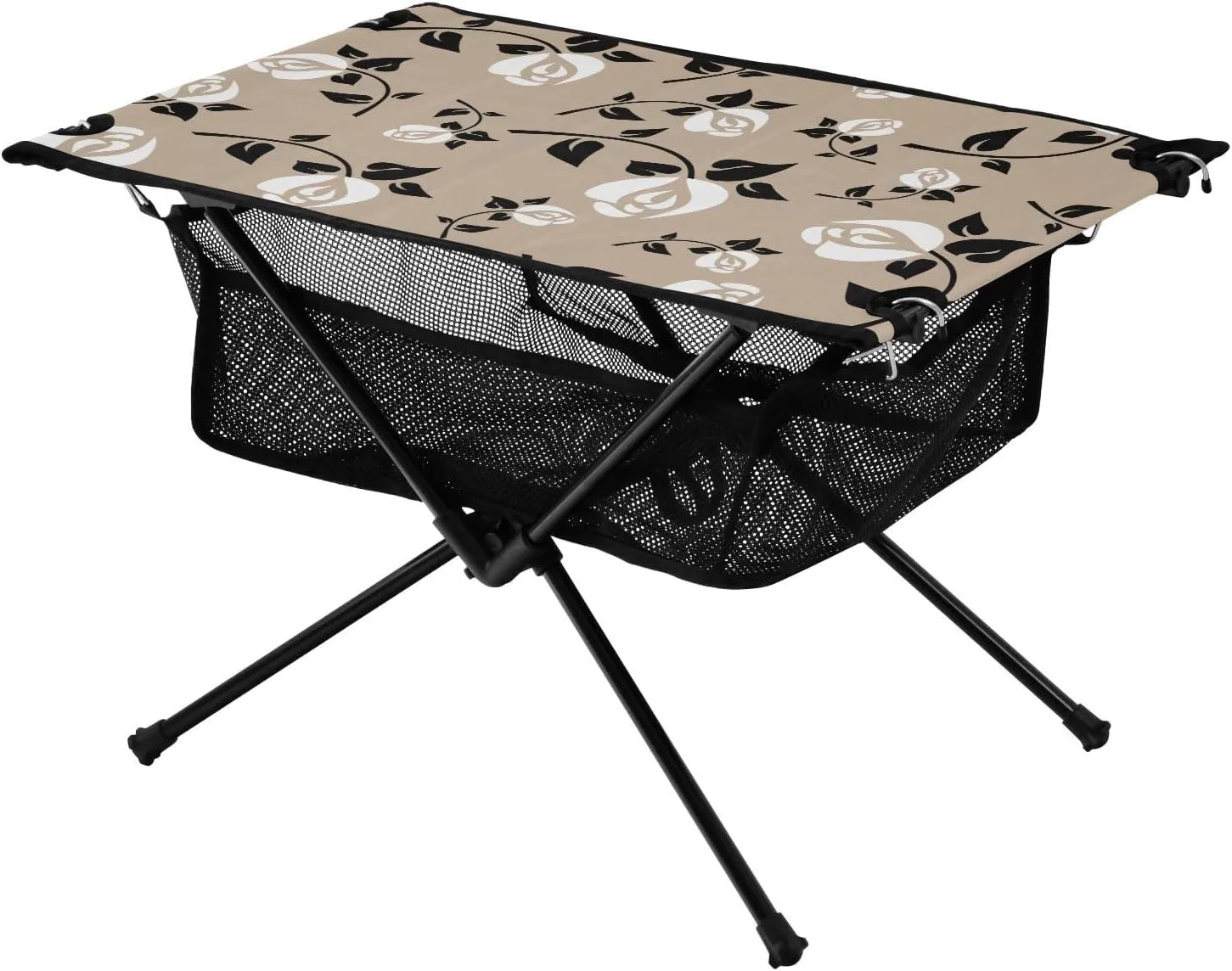 Bolaz Outdoor Folding Portable Picnic Camping Table-Brown Rose Pattern,Storage Mesh for Camping Gear Accessories, Hiking, Mountaineering, Outdoor Travel