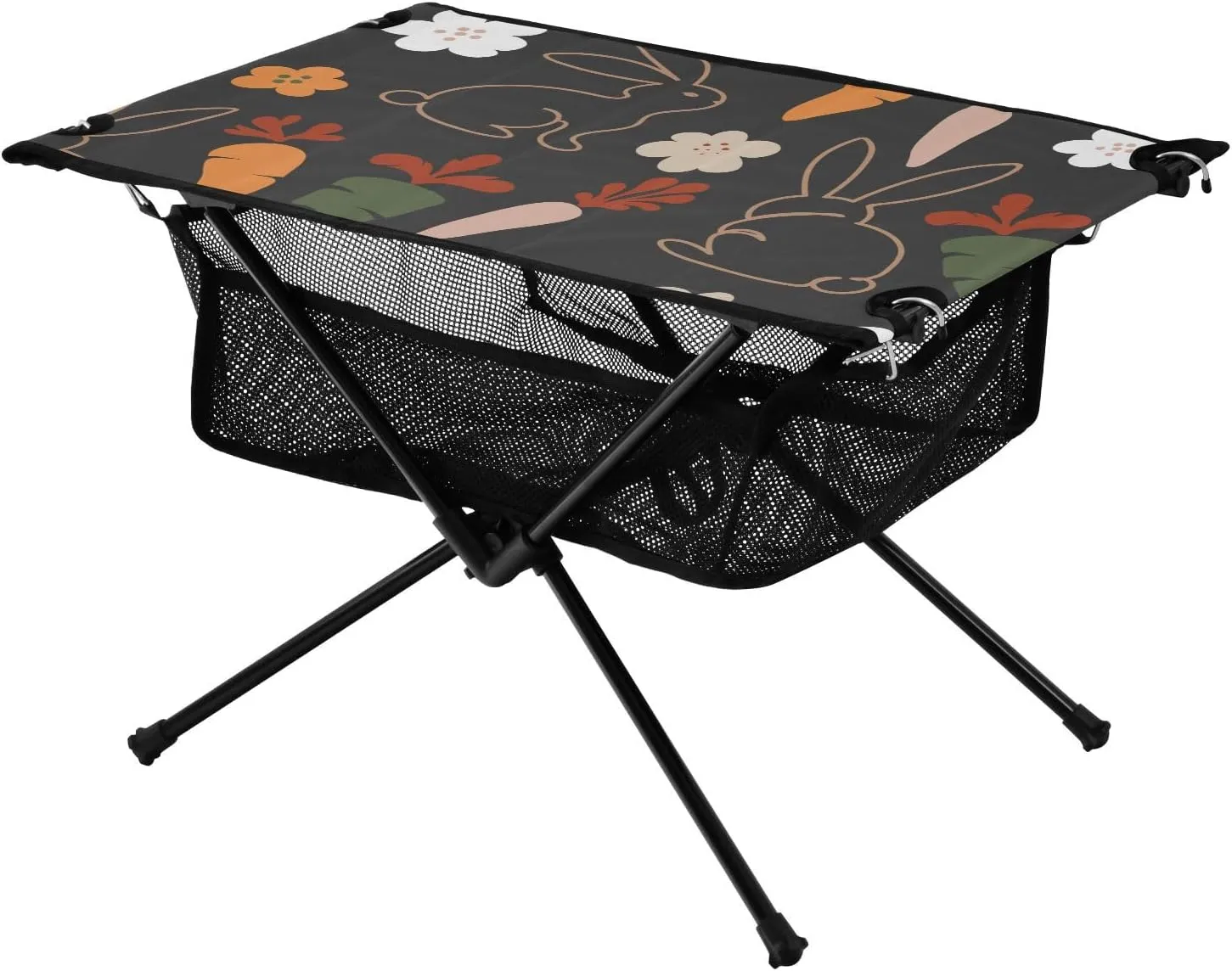 Bolaz Outdoor Folding Portable Picnic Camping Table-Cartoon Bunny on Black,Storage Mesh for Camping Gear Accessories, Hiking, Mountaineering, Outdoor Travel