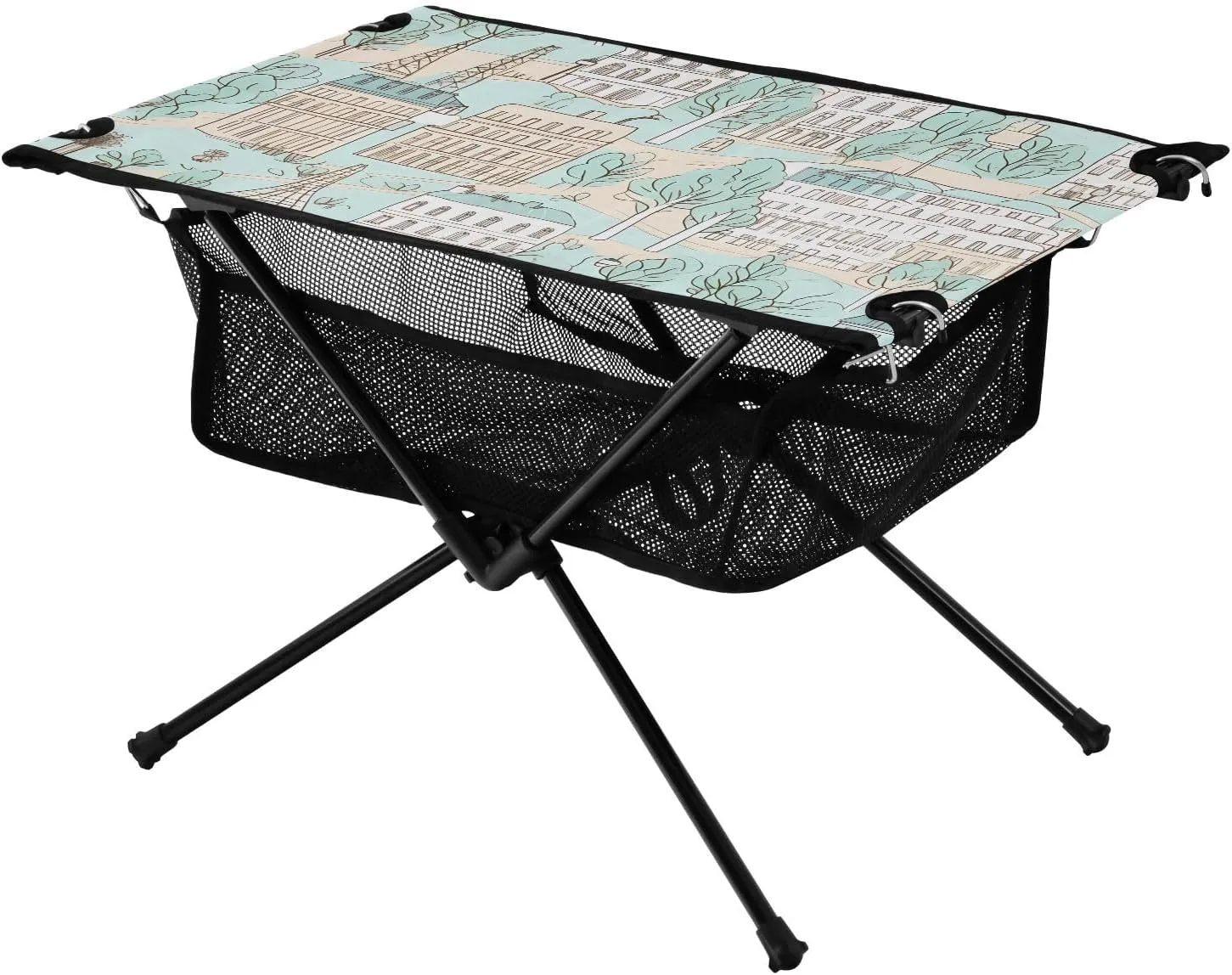 Bolaz Outdoor Folding Portable Picnic Camping Table-Cartoon House Print,Storage Mesh for Camping Gear Accessories, Hiking, Mountaineering, Outdoor Travel