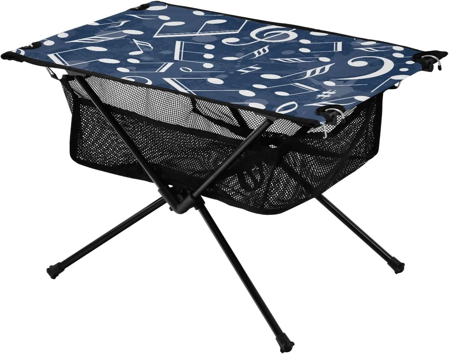 Bolaz Outdoor Folding Portable Picnic Camping Table-Musical Pattern with Notes Grunge Drops Splashes,Storage Mesh for Camping Gear Accessories, Hiking, Mountaineering, Outdoor Travel