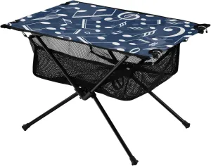 Bolaz Outdoor Folding Portable Picnic Camping Table-Musical Pattern with Notes Grunge Drops Splashes,Storage Mesh for Camping Gear Accessories, Hiking, Mountaineering, Outdoor Travel