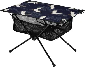 Bolaz Outdoor Folding Portable Picnic Camping Table-Vintage Crane on Blue,Storage Mesh for Camping Gear Accessories, Hiking, Mountaineering, Outdoor Travel