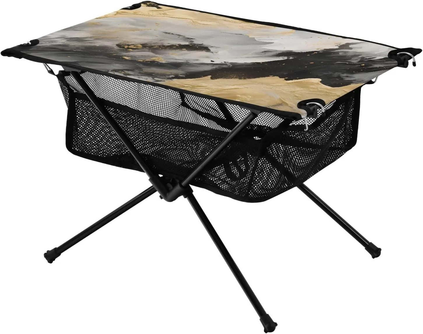 Bolaz Outdoor Folding Portable Picnic Camping Table-White and Black Marble14,Storage Mesh for Camping Gear Accessories, Hiking, Mountaineering, Outdoor Travel