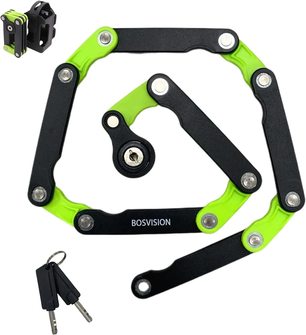 [Bosvision] Folding Bike Lock – Heavy Duty Anti-Theft Bicycle Lock with 12 Hardened Steel Bars (30.7” / 78cm), 2 Disc Keys & Mount Bracket – Compact, Drill-Resistant, Frame-Safe