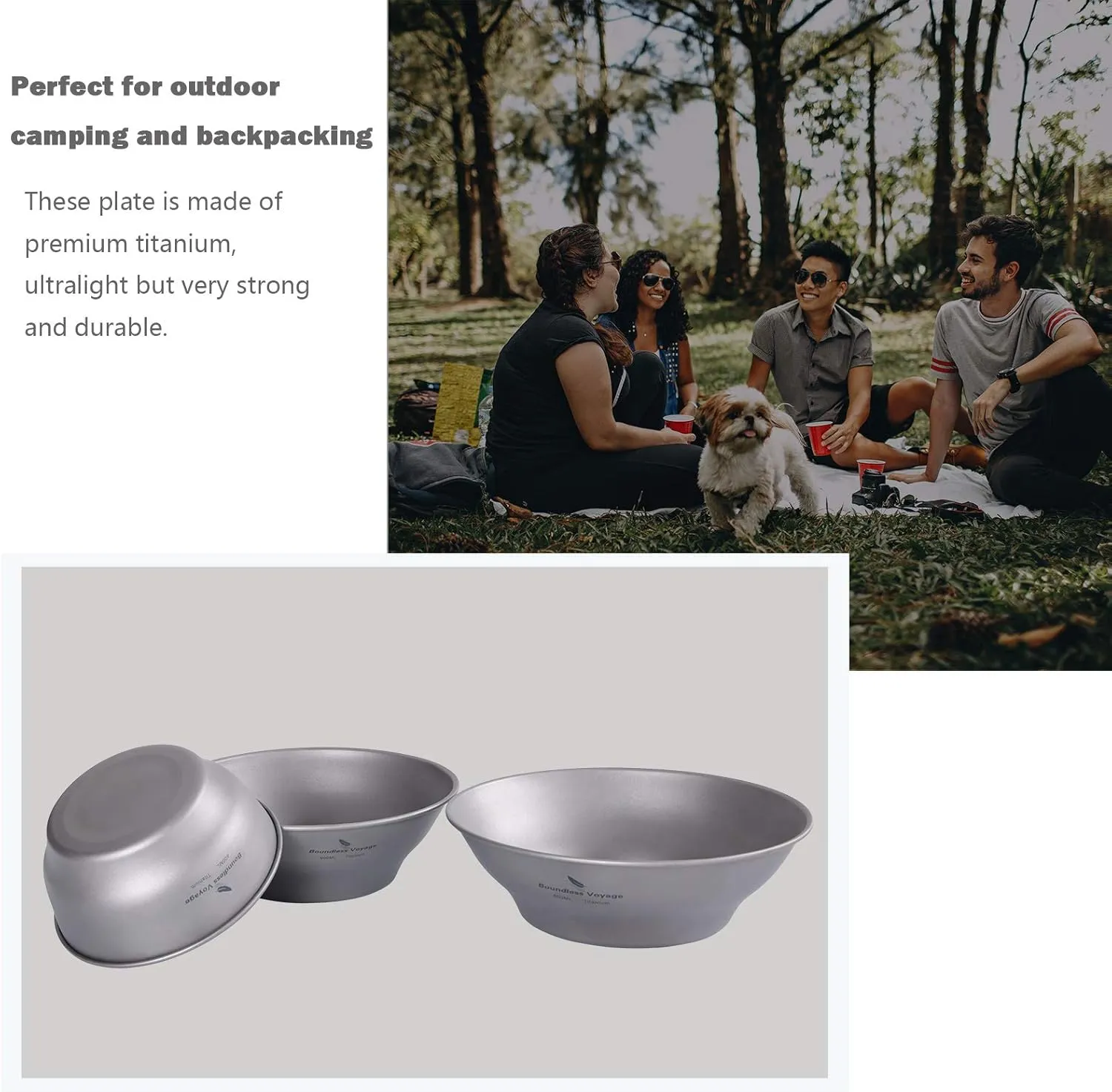 Boundless Voyage Titanium Dish Plate With Mesh Bag - Outdoor Dishware and Utensils Mess Kit, Single-Walled Bowl for Camping, Backpack Hiking