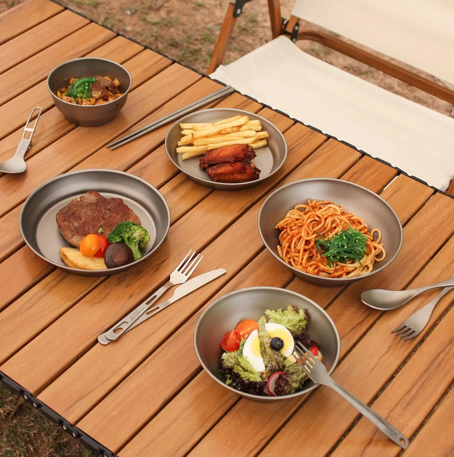 Boundless Voyage Titanium Dish Plate With Mesh Bag - Outdoor Dishware and Utensils Mess Kit, Single-Walled Bowl for Camping, Backpack Hiking