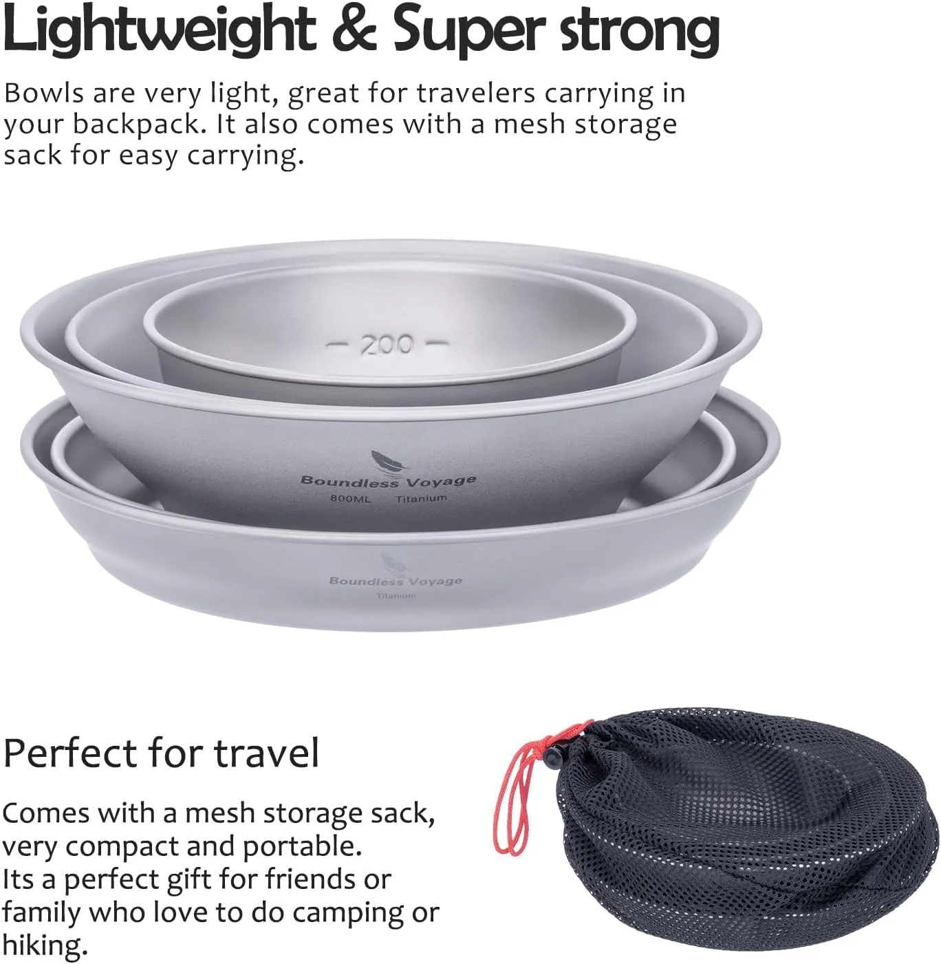 Boundless Voyage Titanium Dish Plate With Mesh Bag - Outdoor Dishware and Utensils Mess Kit, Single-Walled Bowl for Camping, Backpack Hiking