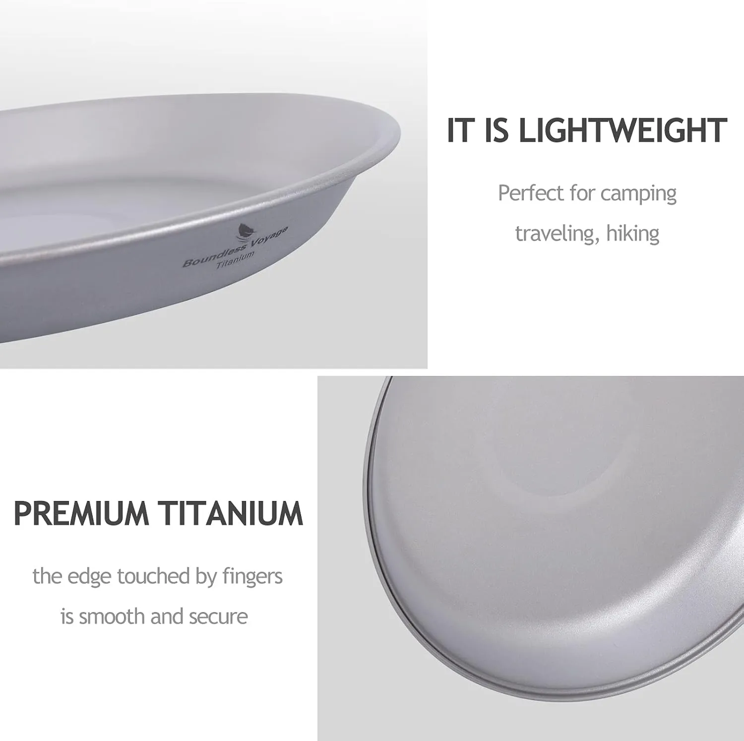 Boundless Voyage Ultralight Titanium Bowl Pan Plate Dish with Carry Bag Outdoor Camping Portable Tableware Cookware (Ti1111T (Shallow Plate))