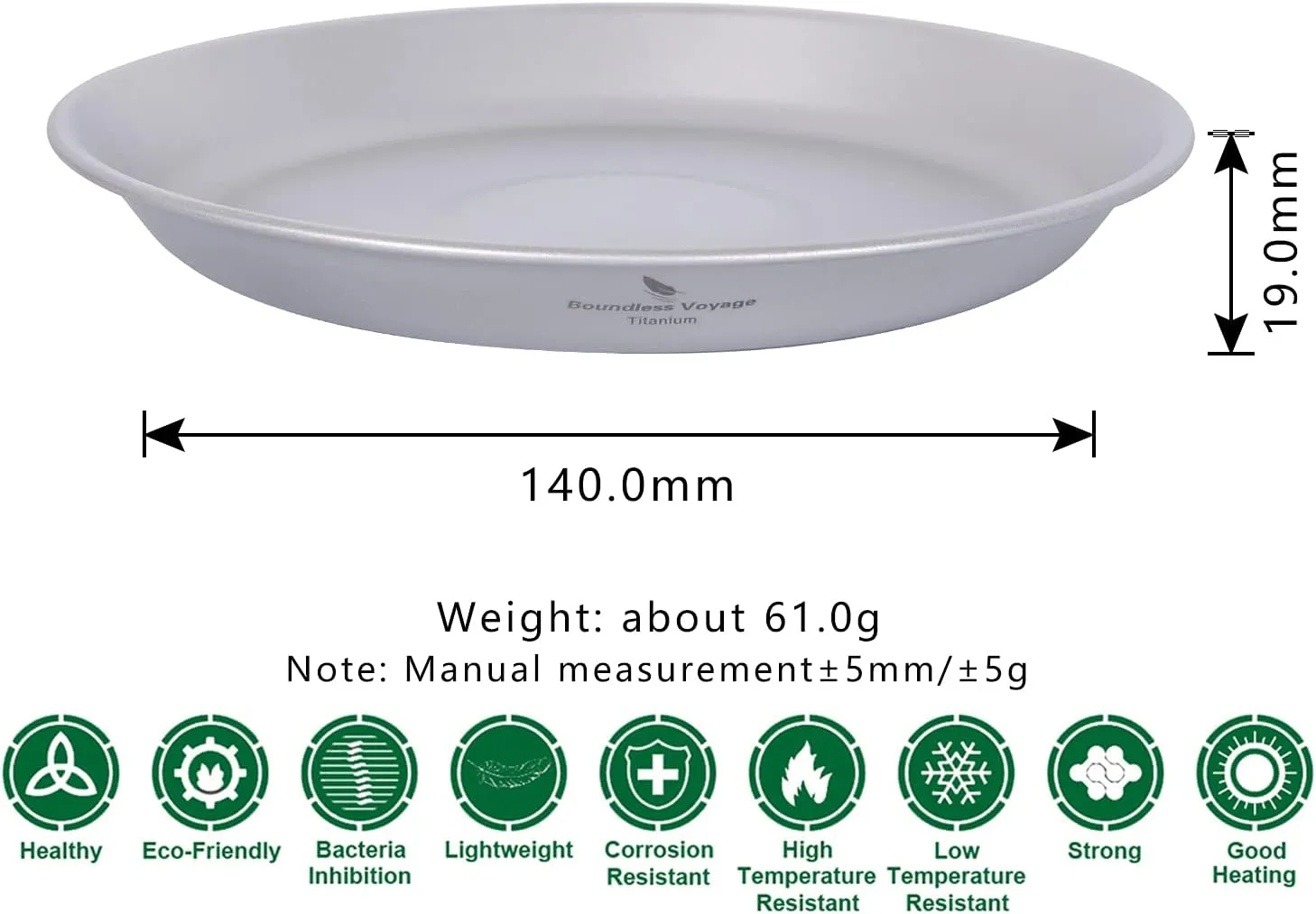 Boundless Voyage Ultralight Titanium Bowl Pan Plate Dish with Carry Bag Outdoor Camping Portable Tableware Cookware (Ti1111T (Shallow Plate))