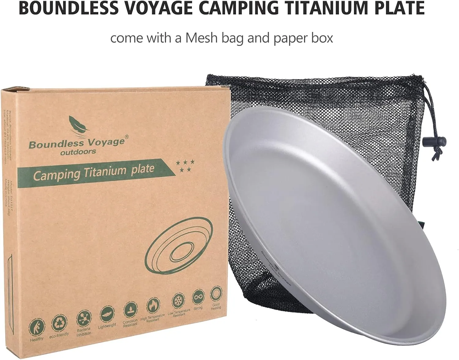 Boundless Voyage Ultralight Titanium Bowl Pan Plate Dish with Carry Bag Outdoor Camping Portable Tableware Cookware (Ti1111T (Shallow Plate))