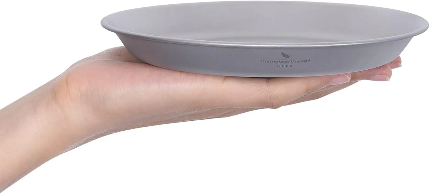 Boundless Voyage Ultralight Titanium Bowl Pan Plate Dish with Carry Bag Outdoor Camping Portable Tableware Cookware (Ti1111T (Shallow Plate))