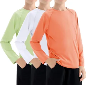 Boys Swim Shirt UPF 50  Kids Rash Guard Long Sleeve 3 Pack Youth Sun UV Protection SPF Water Fishing Top Shirts 5-18Y