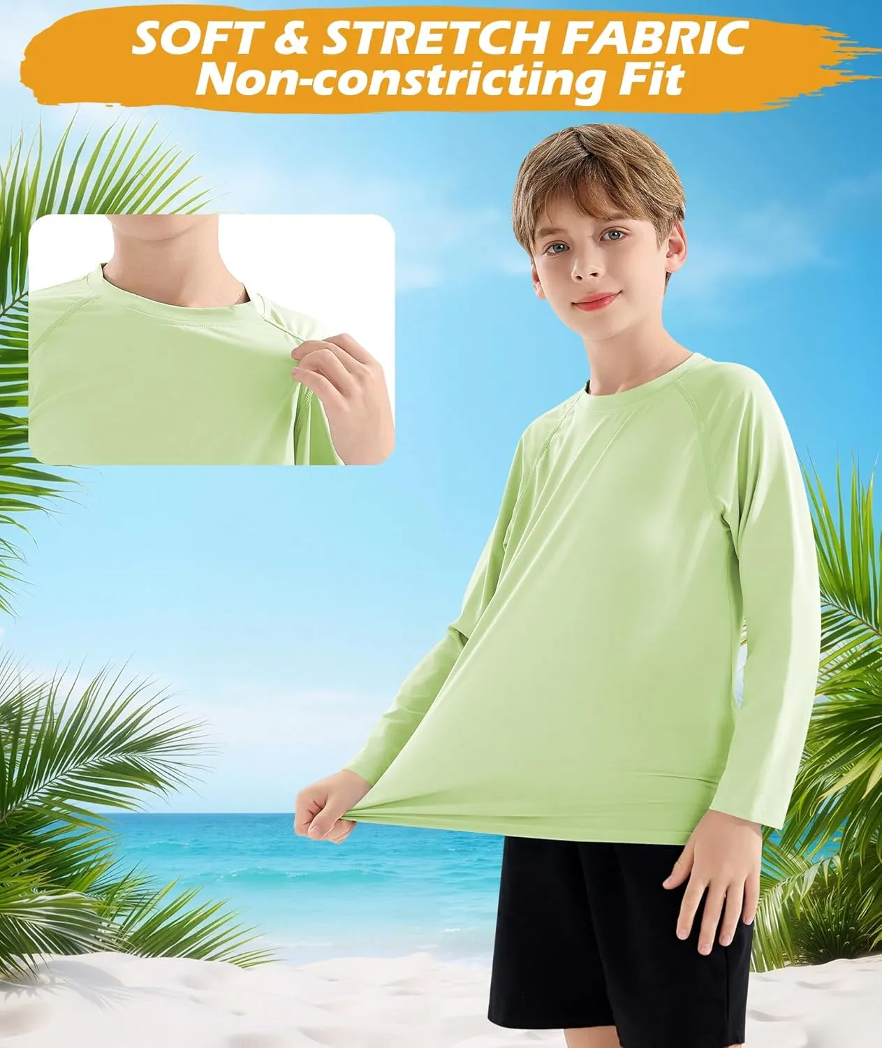 Boys Swim Shirt UPF 50  Kids Rash Guard Long Sleeve 3 Pack Youth Sun UV Protection SPF Water Fishing Top Shirts 5-18Y
