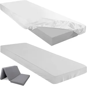 Breling Fitted Sheet (Sheet Only) Compatible with Milliard Trifold Mattress Folding Mattress Fitted Microfiber Bedclothes for Camp Bunk Rvs Bed(White,Silver Gray,2 Pcs,Single,4'')