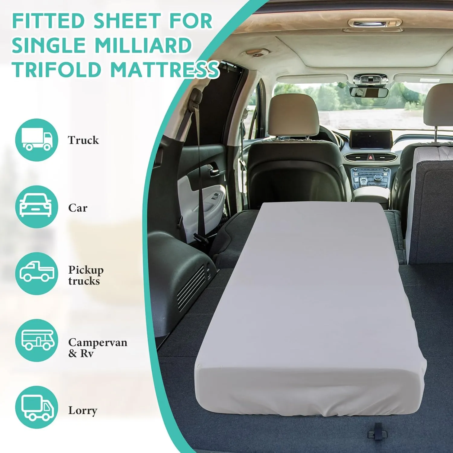 Breling Fitted Sheet (Sheet Only) Compatible with Milliard Trifold Mattress Folding Mattress Fitted Microfiber Bedclothes for Camp Bunk Rvs Bed(White,Silver Gray,2 Pcs,Single,4'')