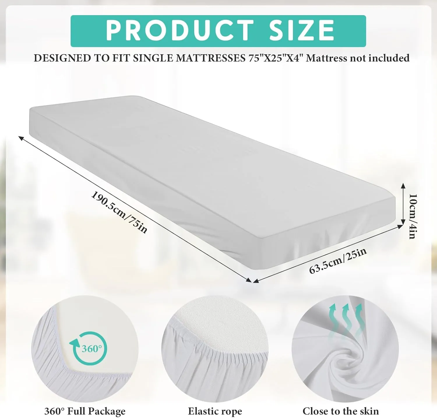 Breling Fitted Sheet (Sheet Only) Compatible with Milliard Trifold Mattress Folding Mattress Fitted Microfiber Bedclothes for Camp Bunk Rvs Bed(White,Silver Gray,2 Pcs,Single,4'')