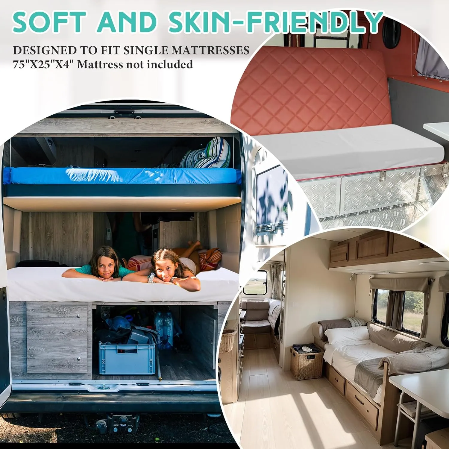 Breling Fitted Sheet (Sheet Only) Compatible with Milliard Trifold Mattress Folding Mattress Fitted Microfiber Bedclothes for Camp Bunk Rvs Bed(White,Silver Gray,2 Pcs,Single,4'')