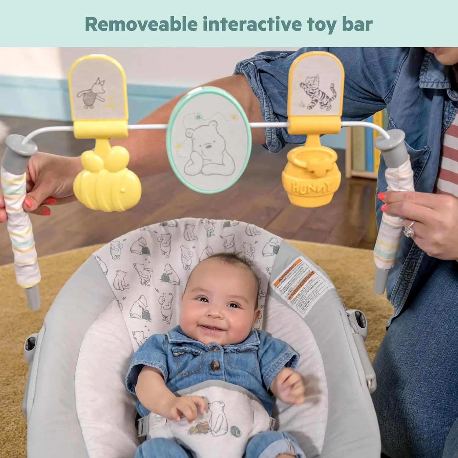 Bright Starts Disney Baby Winnie The Pooh Classic Pals Vibrating Baby Bouncer Seat with Melodies & Toys, Unisex, 0-6 Months