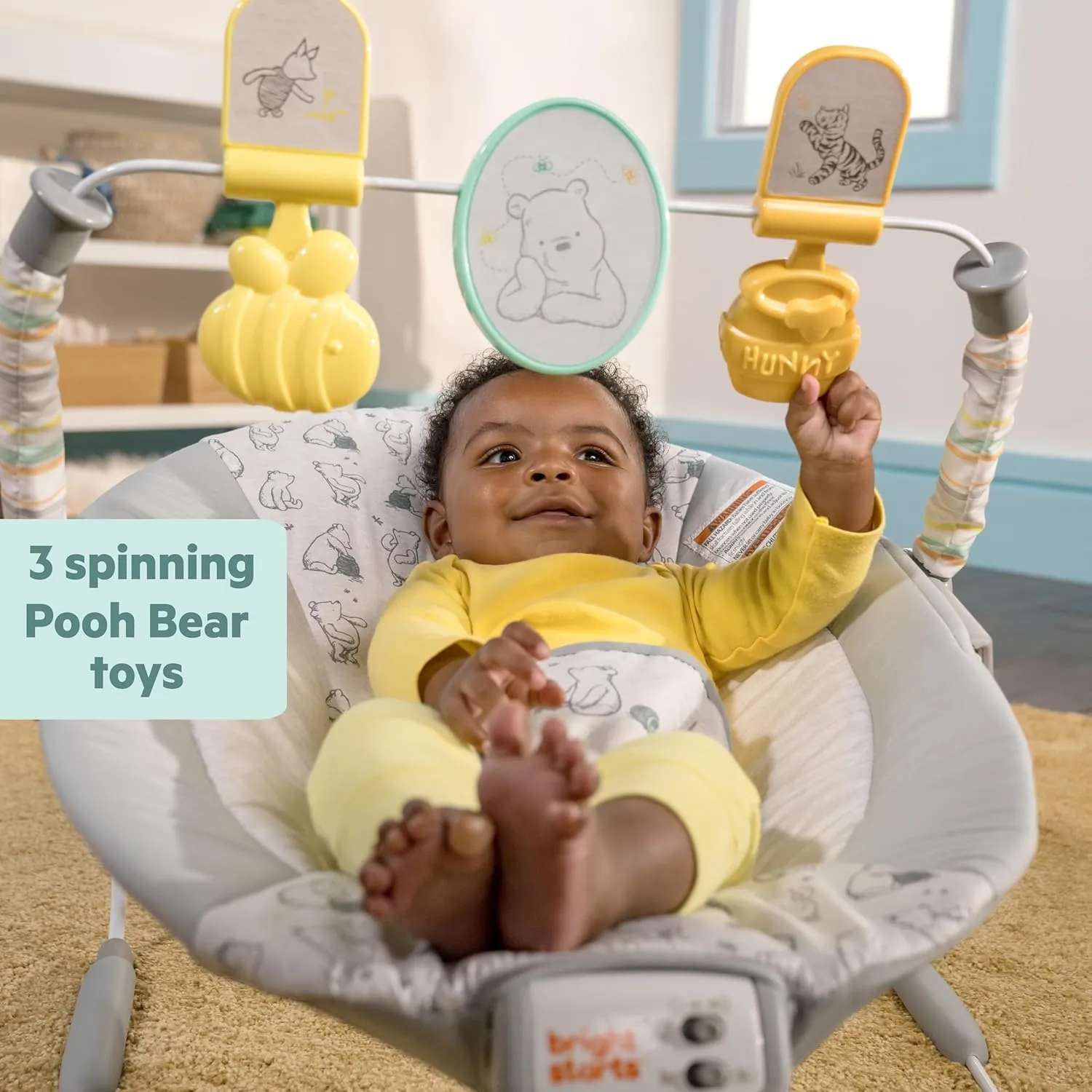 Bright Starts Disney Baby Winnie The Pooh Classic Pals Vibrating Baby Bouncer Seat with Melodies & Toys, Unisex, 0-6 Months