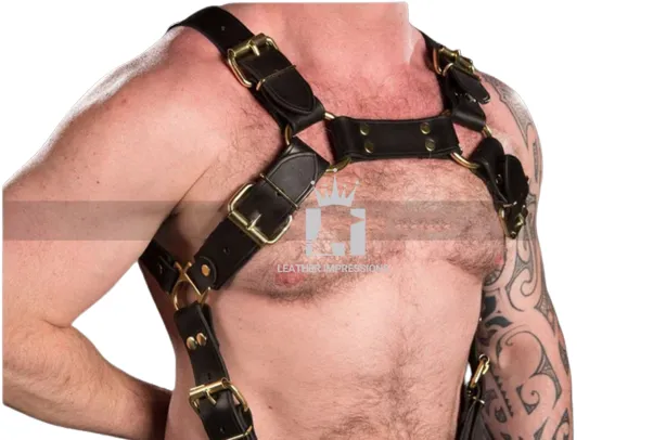 Bulldog Style Leather Bondage Harness With Jockstrap Set