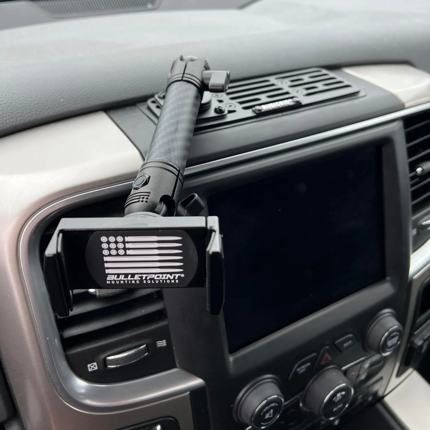 Bulletpoint Metal Dash Mount Cell Phone Holder Compatible with 2013-2018 RAM Truck & 2019  RAM 1500 Classic (RubiGrid)