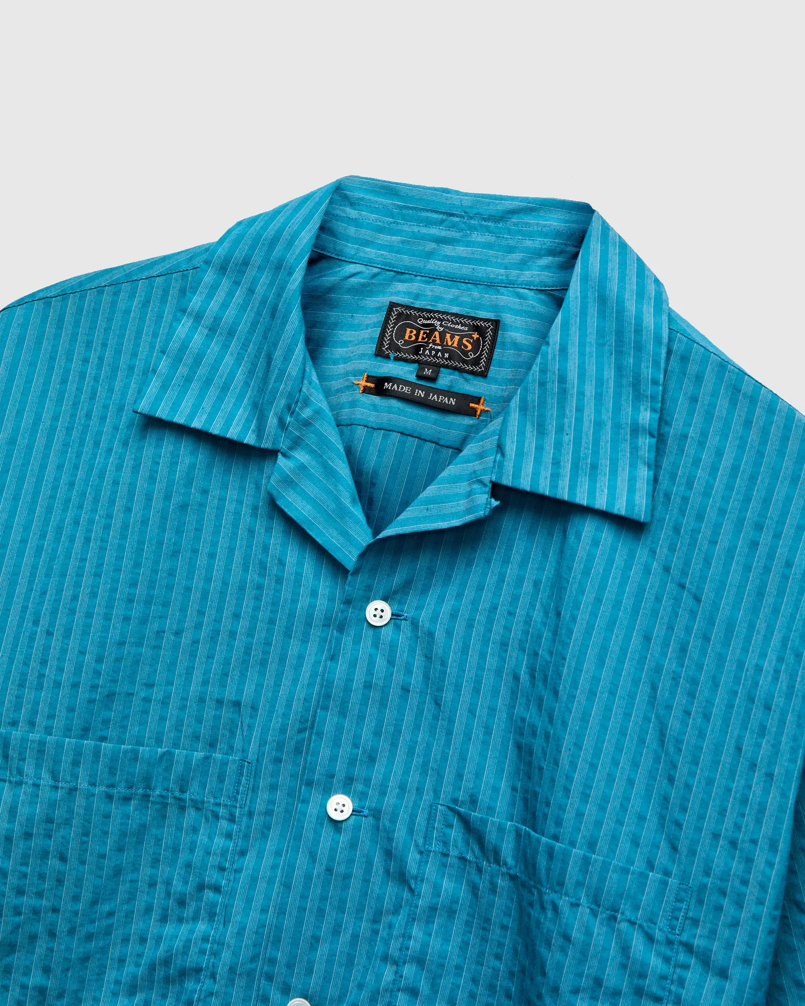 Bumpy Stripe Open Collar Shirt in Blue