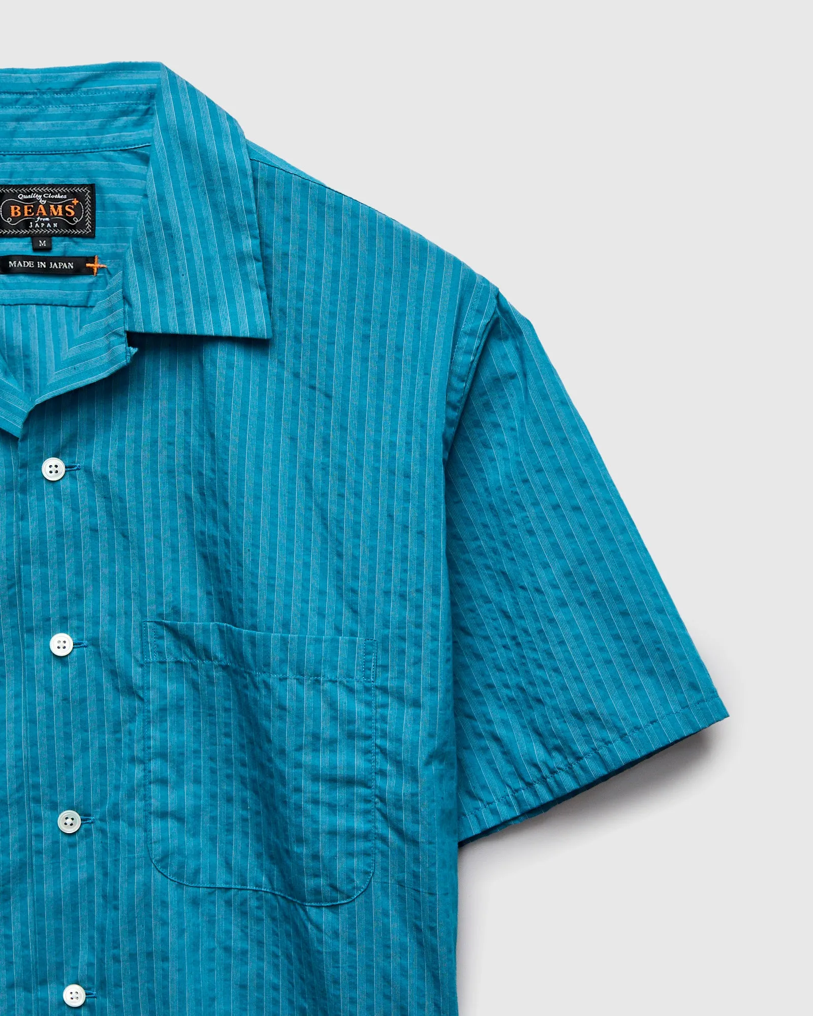 Bumpy Stripe Open Collar Shirt in Blue