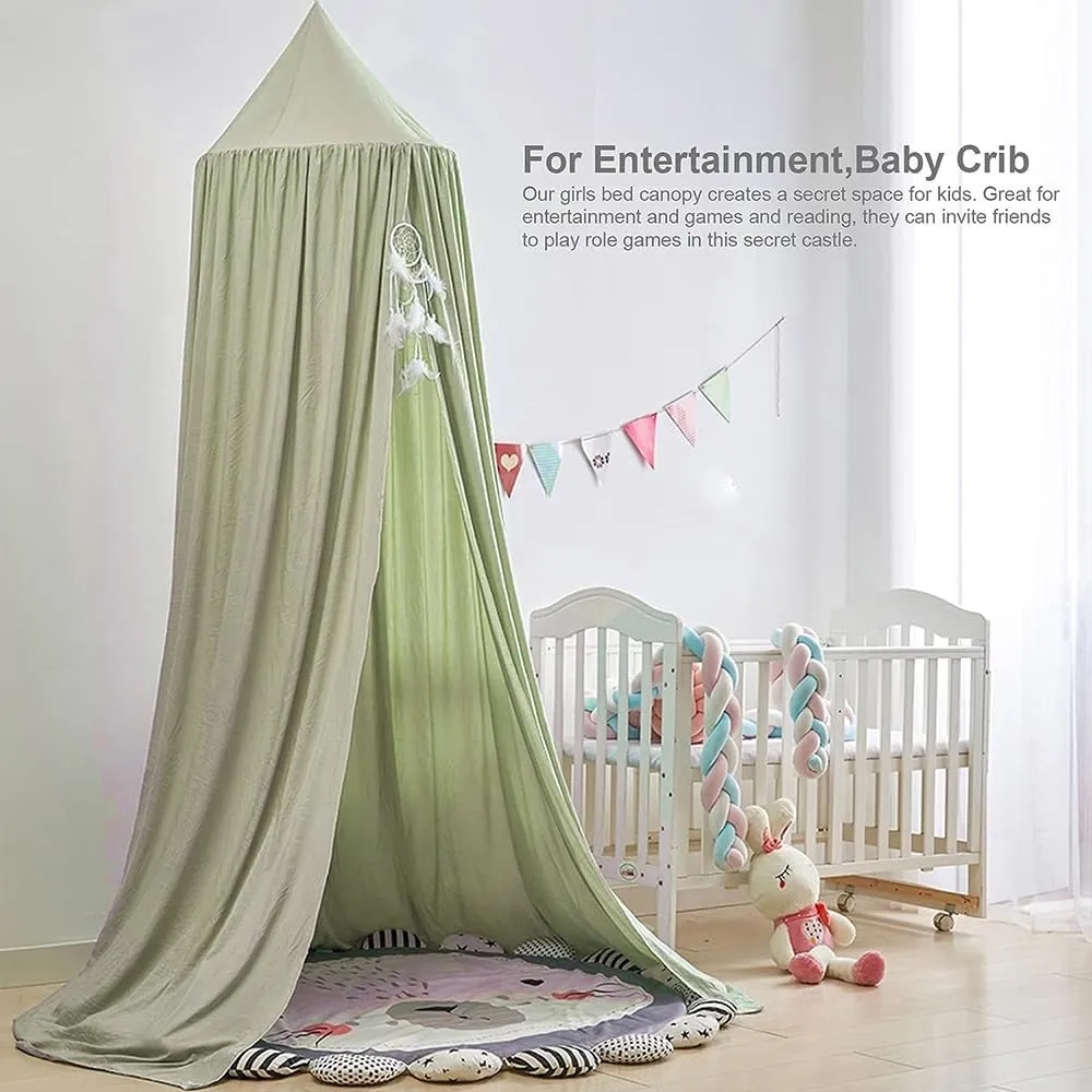 Bunnikins & Clover Bed Canopy for Girls Boys Bedroom Decor, Round Dome Mosquito Net for Baby Crib, Nook Castle Game Tent Nursery Decoration for Child, Play or Reading (Pea Green)