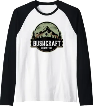 Bushcraft Adventure Outdoor Survival Skills Nature Camping Raglan Baseball Tee