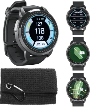 Bushnell Golf iON Elite GPS Smartwatch (Black) | 38,000 Courses, Slope Compensation, Hazard Info, Color Touchscreen, Distance Calculator, Magnet Mount, Scorekeeping | Signature Series Golf Towel