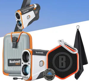 Bushnell Golf Patriot Player Pack with Tour V6 Shift Rangefinder with Slope, Premium Case, Wingman Mini GPS Speaker, Ball Marker & Signature Series Towel - Ultimate Golf Course GPS Caddie Bundle