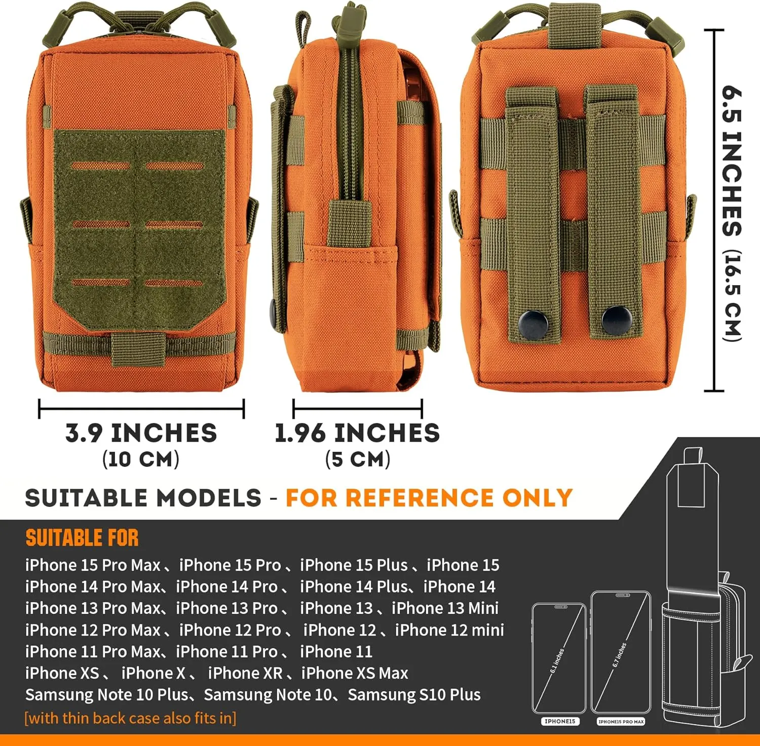 bvya 2 Pack Tactical EDC Pouches, Multi-Purpose Utility Tool Pocket Molle Phone Holster Waist Belt Pouch with U.S. Flag Patch and Tactical Gear Clips