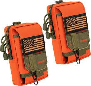 bvya 2 Pack Tactical EDC Pouches, Multi-Purpose Utility Tool Pocket Molle Phone Holster Waist Belt Pouch with U.S. Flag Patch and Tactical Gear Clips