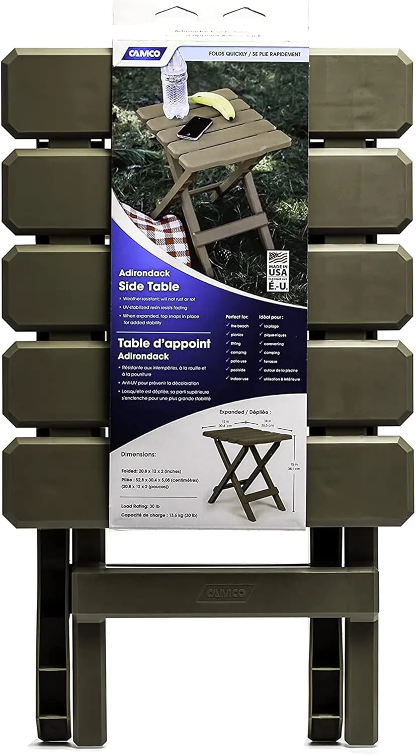 Camco 21045 Small Quick-Folding Adirondack Table, Plastic, Taupe