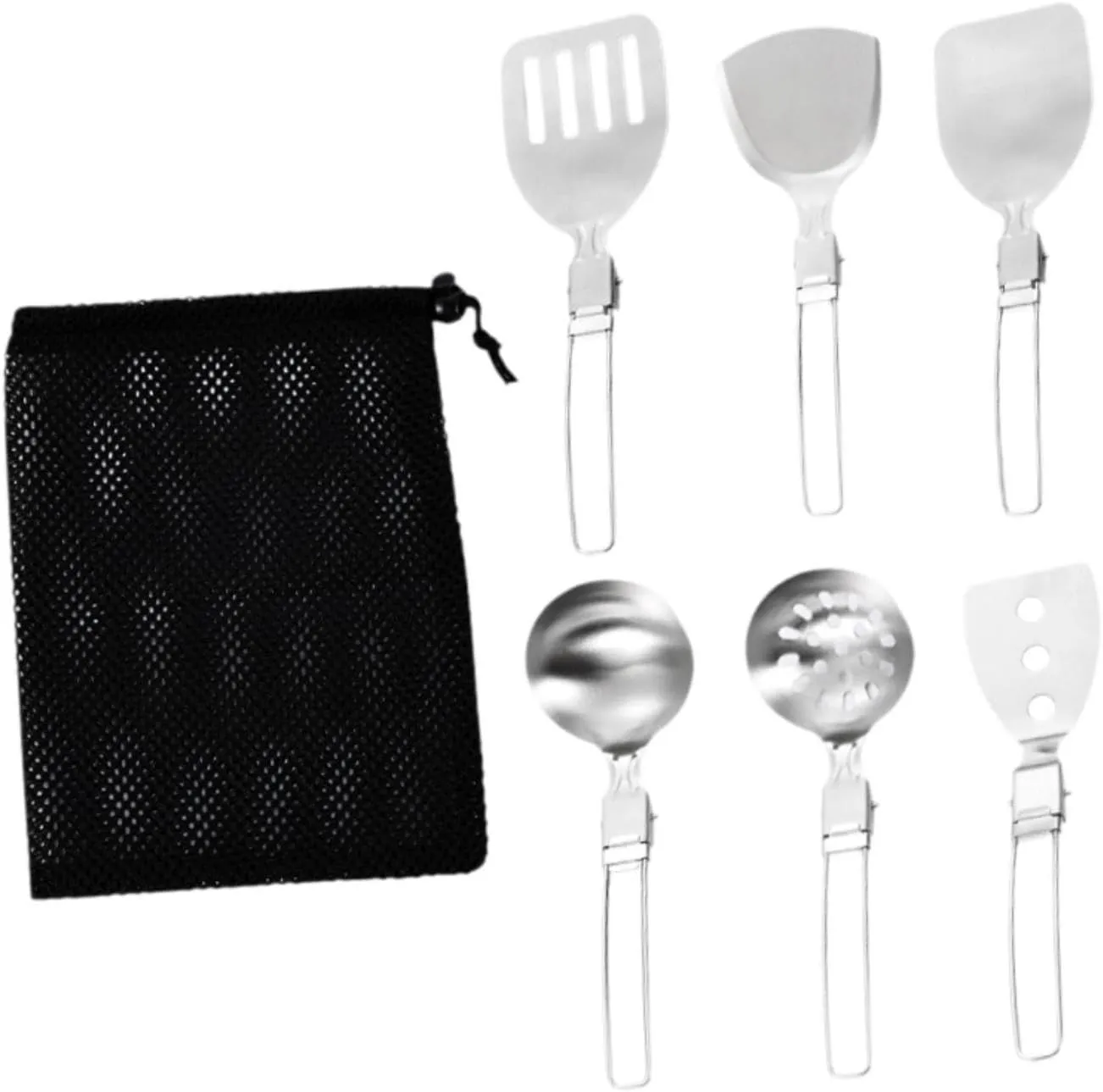 Camp Cooking Utensil Set Outdoor Kitchen Gears with Mesh Bag Camping Kitchen Utensil Set for RV Grilling BBQ Picnic Hiking
