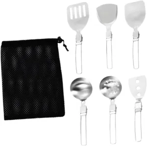 Camp Cooking Utensil Set Outdoor Kitchen Gears with Mesh Bag Camping Kitchen Utensil Set for RV Grilling BBQ Picnic Hiking