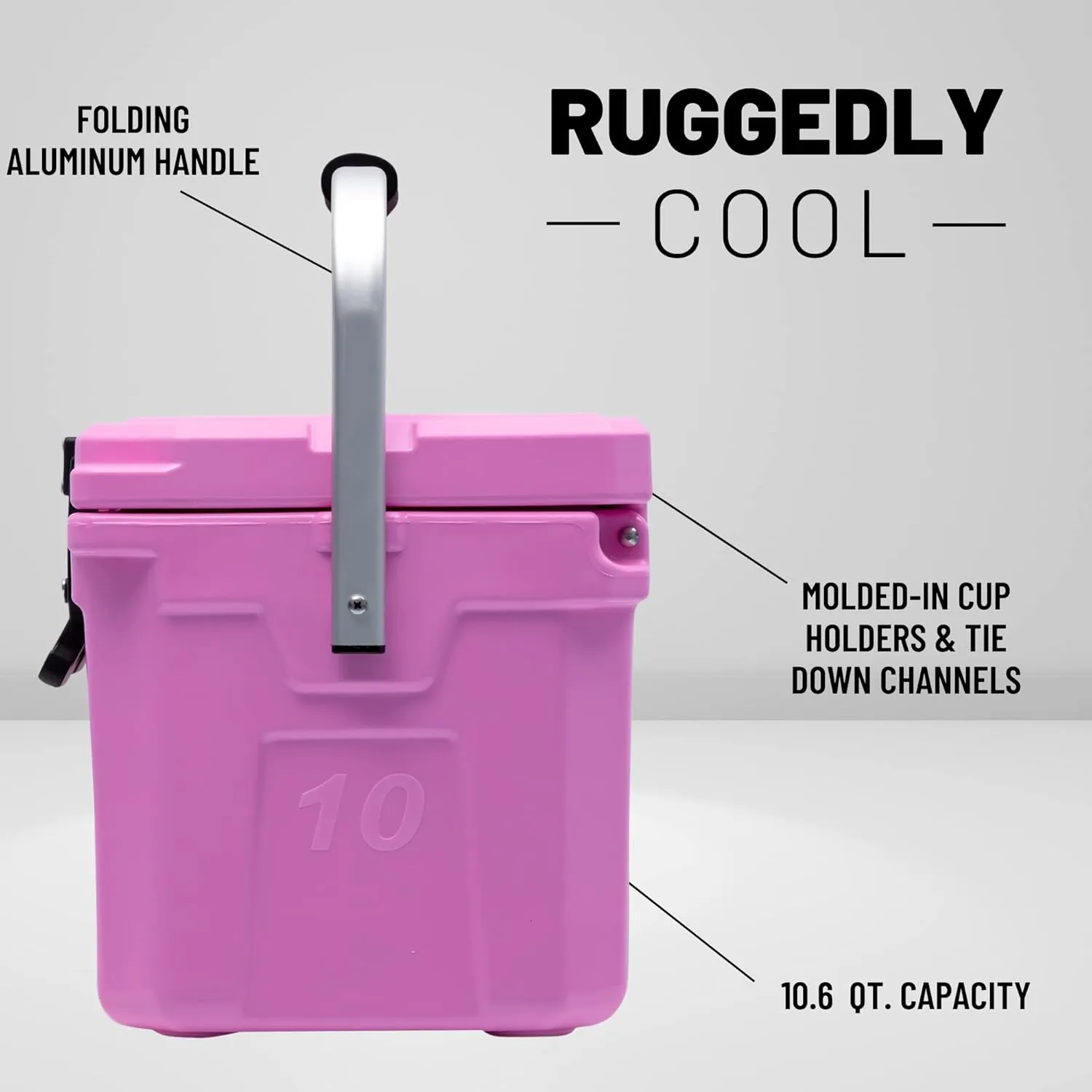 CAMP-ZERO 10L-10.6 Quart Portable Hard Cooler Ice Chest, Perfect for Drinks, Lunch, Beach, Picnics, Boating, Camping and Travel with 2 Molded-in Cup Holders and Folding Aluminum Handle