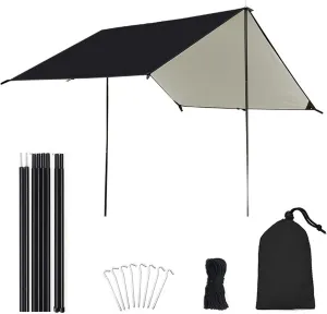 Camping Canopy, Outdoor Camping Hiking Backpacking Tarp Rain Fly Camping Tarp Camping Tarp with Poles Sun Shade for Camping Hiking Travel Picnic Awning