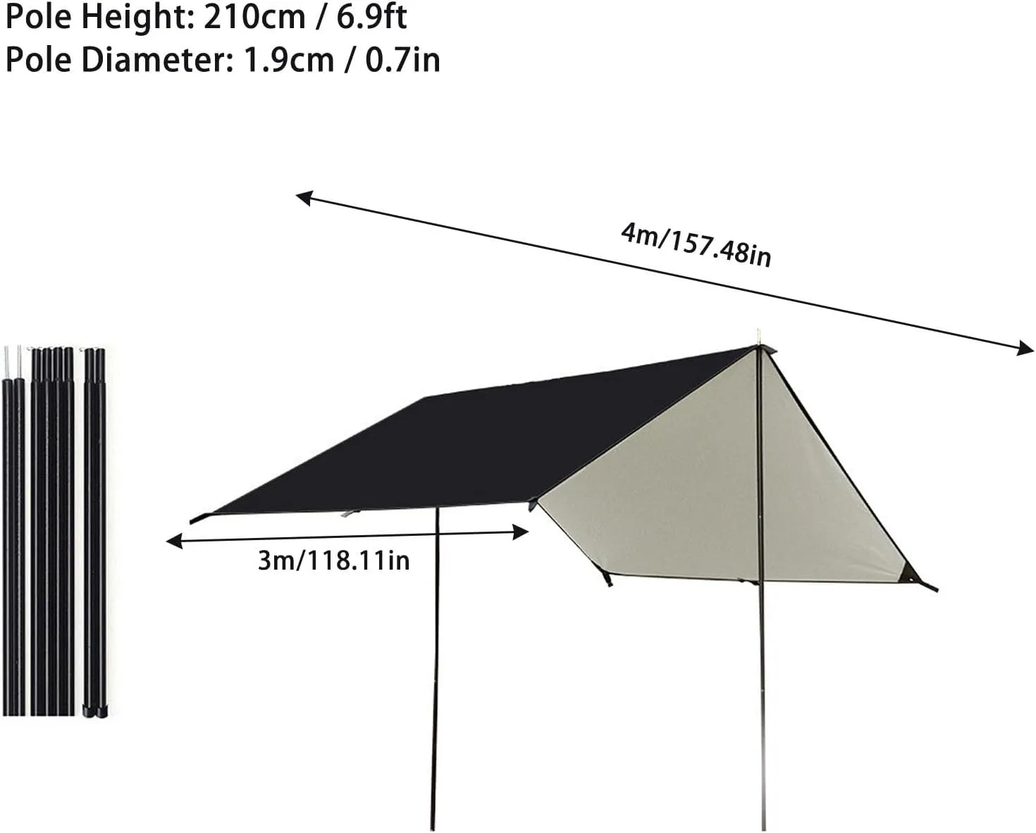 Camping Canopy, Outdoor Camping Hiking Backpacking Tarp Rain Fly Camping Tarp Camping Tarp with Poles Sun Shade for Camping Hiking Travel Picnic Awning