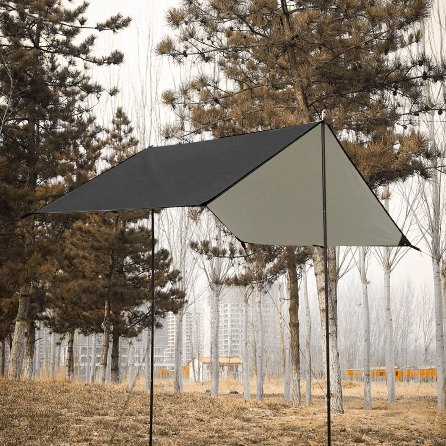 Camping Canopy, Outdoor Camping Hiking Backpacking Tarp Rain Fly Camping Tarp Camping Tarp with Poles Sun Shade for Camping Hiking Travel Picnic Awning